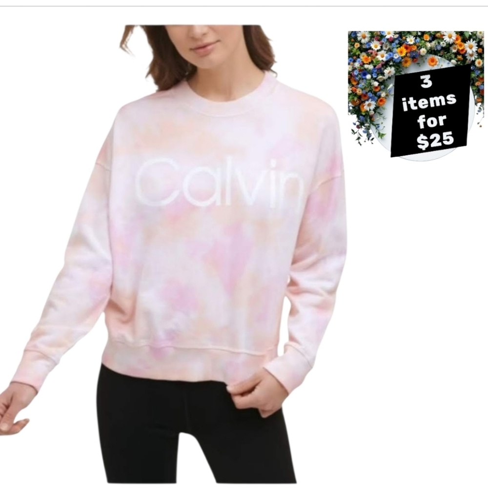 Calvin Klein Pink Tie Dye Hoodie Sweatshirt Logo Soft Relaxed Fit  NWT sz L